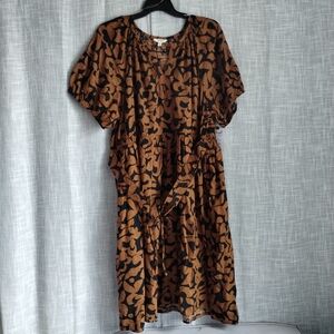 Terra & Sky Women's Plus Size Abstract Floral Puff Sleeve Dress